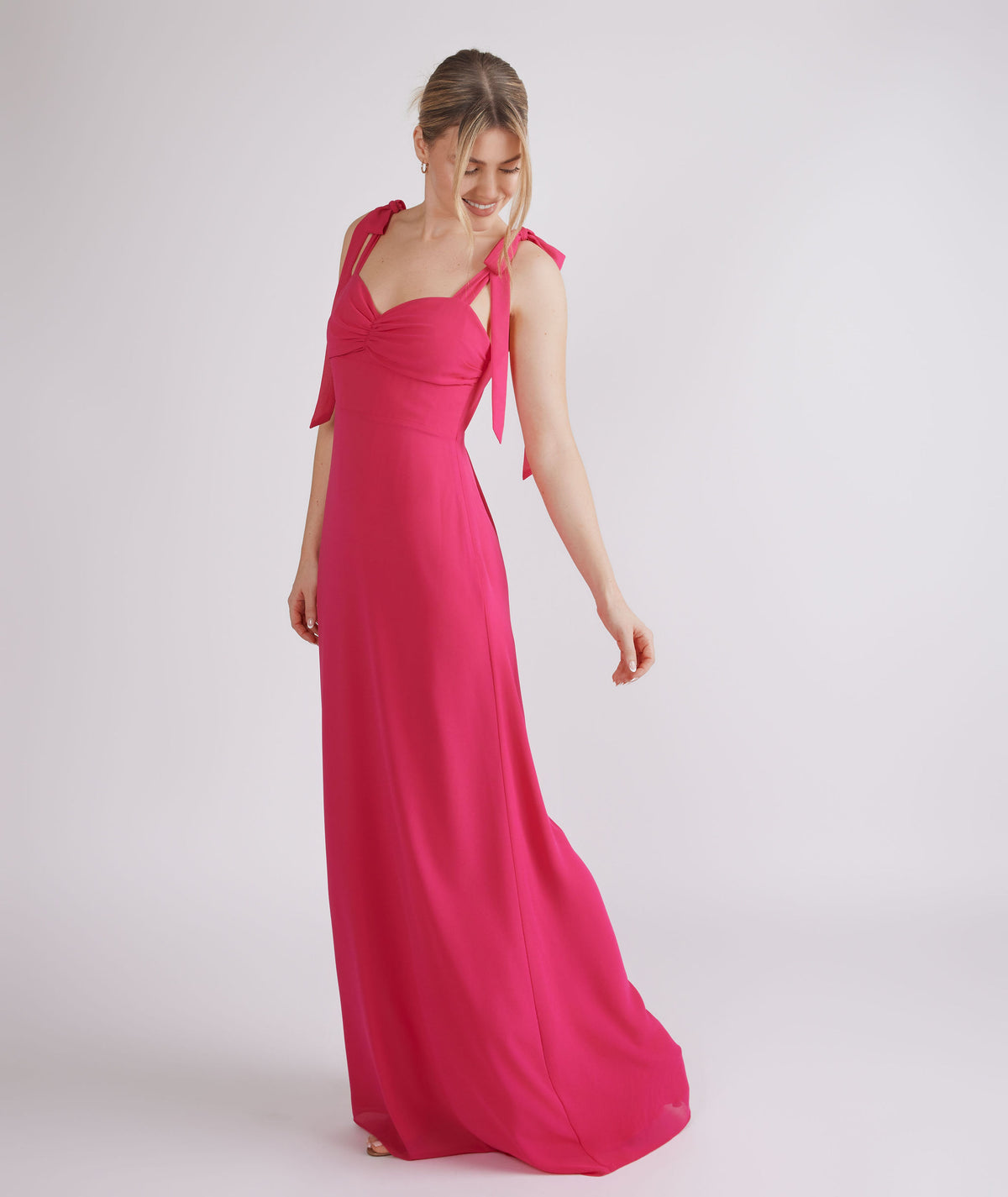 Bow One Shoulder Satin Bridesmaid Dress - Fuchsia Pink Six Stories Bow One Shoulder Satin Bridesmaid Dress - Fuchsia Pink Six Stories