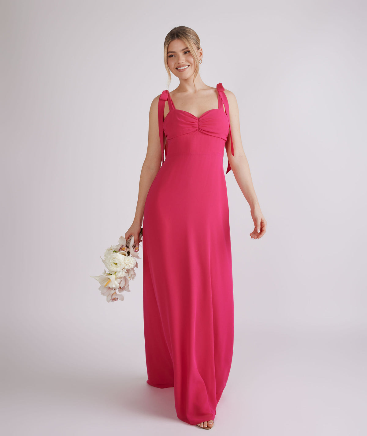 Bow One Shoulder Satin Bridesmaid Dress - Fuchsia Pink Six Stories Bow One Shoulder Satin Bridesmaid Dress - Fuchsia Pink Six Stories