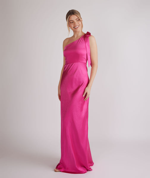 blue dress for baby girl Bow One Shoulder Satin Bridesmaid Dress