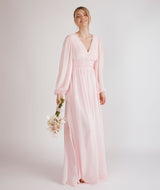 Balloon Sleeve Chiffon Bridesmaid Dress  - Pale Pink