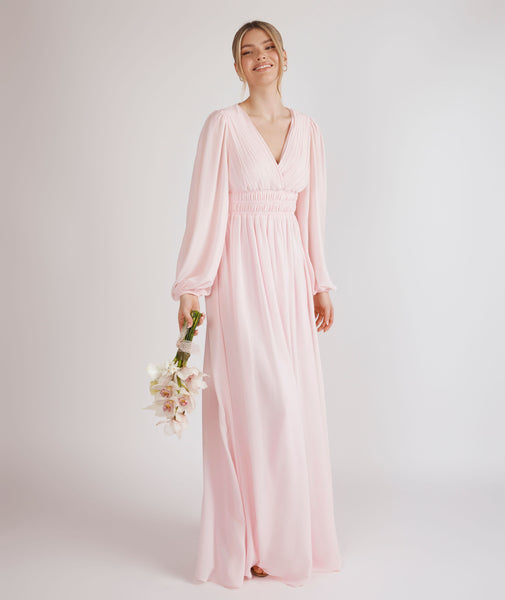Balloon Sleeve Chiffon Bridesmaid Dress
