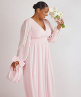 Balloon Sleeve Chiffon Bridesmaid Dress  - Pale Pink