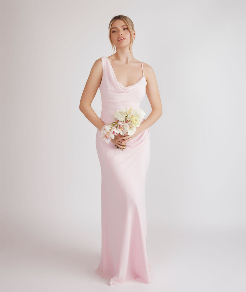 Cowl Asymmetrical Chiffon Bridesmaid Dress - Pale Pink Six Stories Cowl Asymmetrical Chiffon Bridesmaid Dress - Pale Pink Six Stories