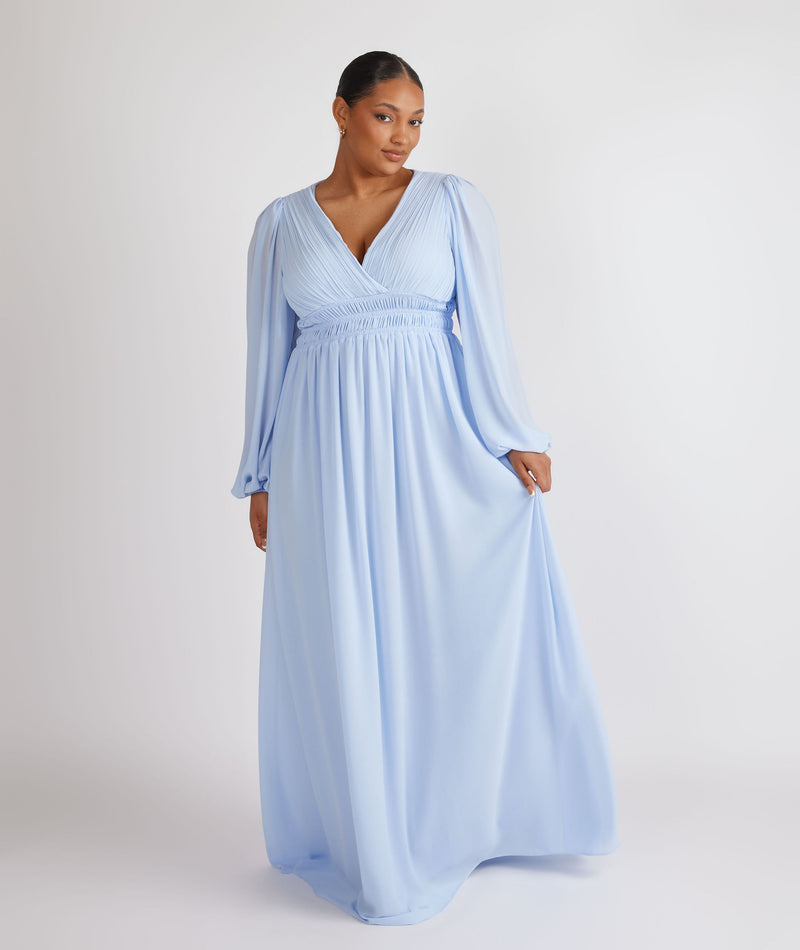 Balloon Sleeve Chiffon Bridesmaid Dress - Cornflower Blue- Size US 2 Balloon Sleeve Chiffon Bridesmaid Dress - Cornflower Blue- Size US 2