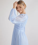 Balloon Sleeve Chiffon Bridesmaid Dress - Cornflower Blue