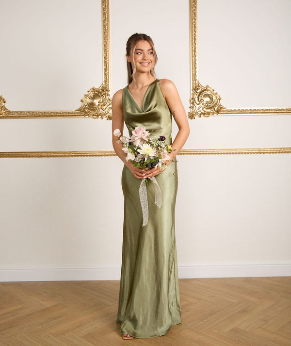 Six Stories Halter Neck Satin Bridesmaid Dress in Moss Green at Nordstrom, Size 14 Six Stories Halter Neck Satin Bridesmaid Dress in Moss Green at Nordstrom, Size 14