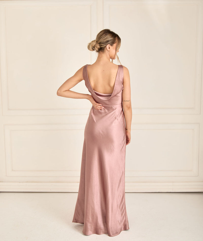 Cowl Back Satin Bridesmaid Dress - Rose Six Stories Cowl Back Satin Bridesmaid Dress - Rose Six Stories