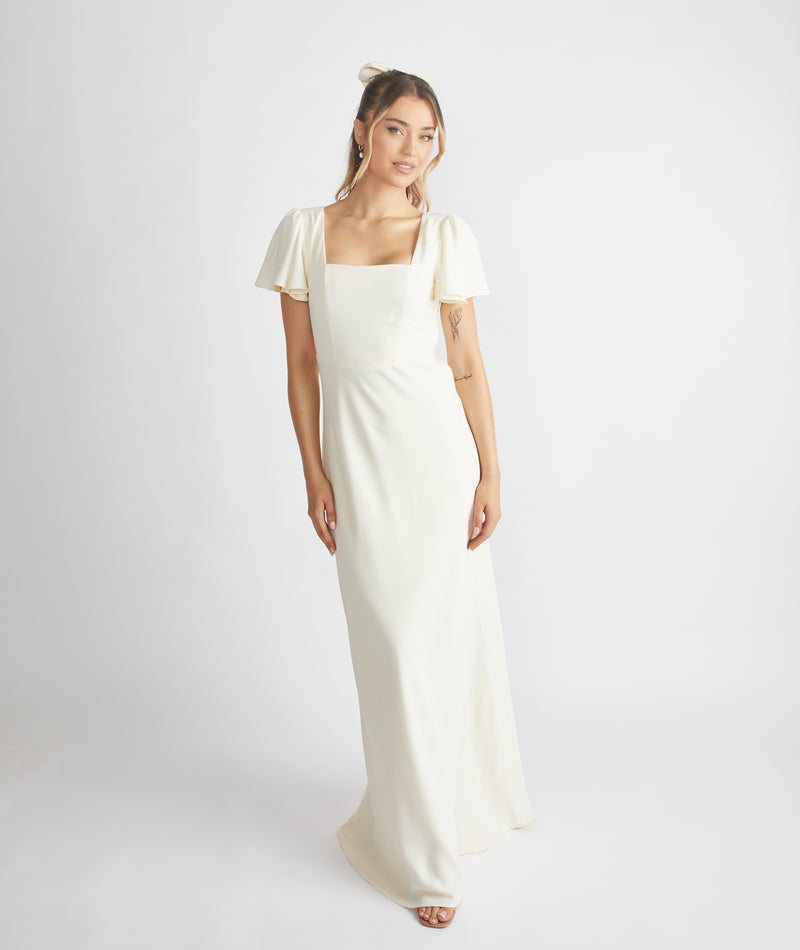 Square Neck Crepe Bridesmaid Dress - Almond Six Stories Square Neck Crepe Bridesmaid Dress - Almond Six Stories