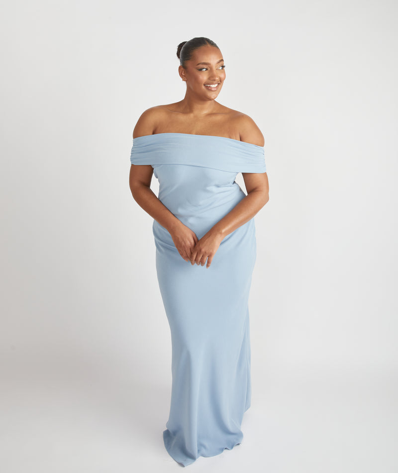 Bardot Crepe Bridesmaid Dress - Pale Blue- Size US 14 Bardot Crepe Bridesmaid Dress - Pale Blue- Size US 14