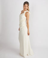 Bow One Shoulder Gathered Crepe Bridesmaid Dress - Almond