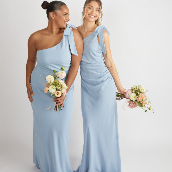 Bow One Shoulder Crepe Bridesmaid Dress