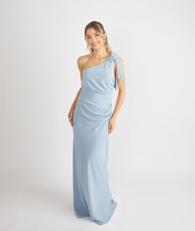 Bow One Shoulder Crepe Bridesmaid Dress - Pale Blue Six Stories Bow One Shoulder Crepe Bridesmaid Dress - Pale Blue Six Stories