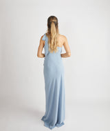 Bow One Shoulder Crepe Bridesmaid Dress - Pale Blue