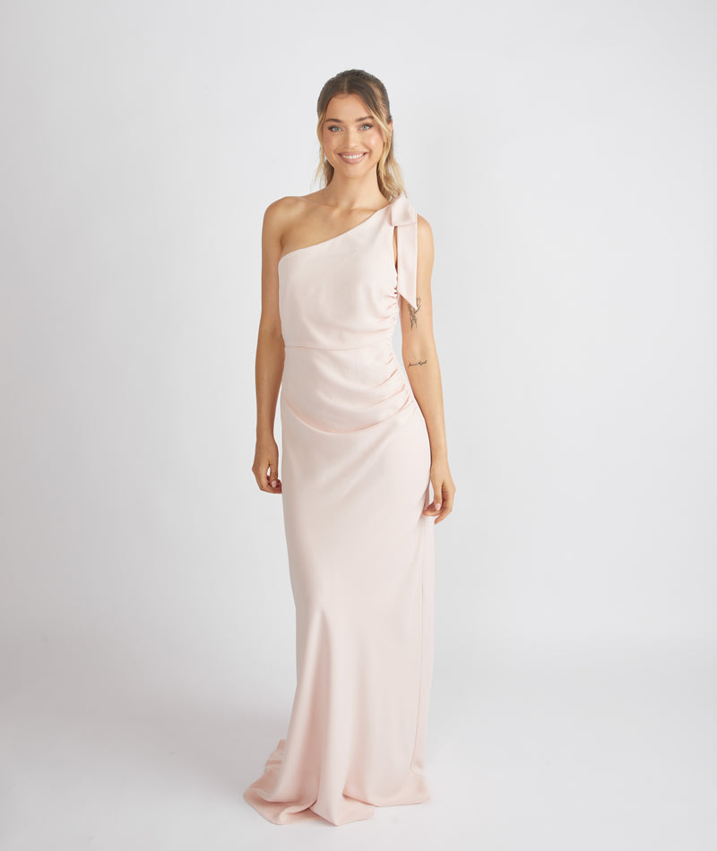 Six Stories Women's Bow One Shoulder Crepe Bridesmaid Dress - Blush Six Stories Women's Bow One Shoulder Crepe Bridesmaid Dress - Blush