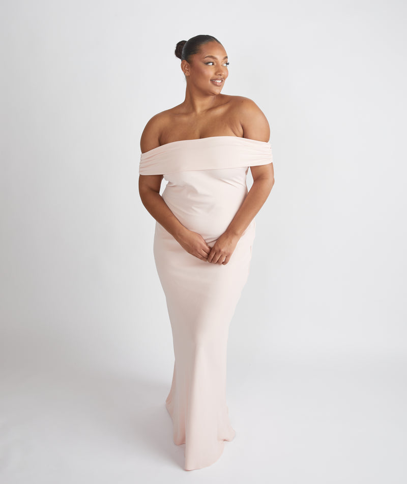 Bardot Crepe Bridesmaid Dress - Blush Six Stories Bardot Crepe Bridesmaid Dress - Blush Six Stories