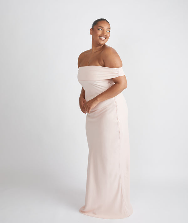 V Neck Plunge Crepe Bridesmaid Dress - Blush | Six Stories- Size US 14 V Neck Plunge Crepe Bridesmaid Dress - Blush | Six Stories- Size US 14