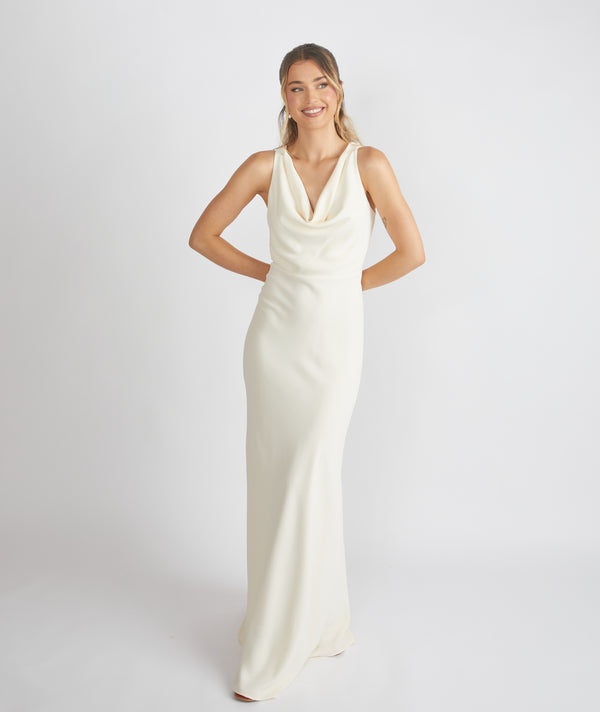 Square Neck Crepe Bridesmaid Dress - Almond- Size US 2 Square Neck Crepe Bridesmaid Dress - Almond- Size US 2