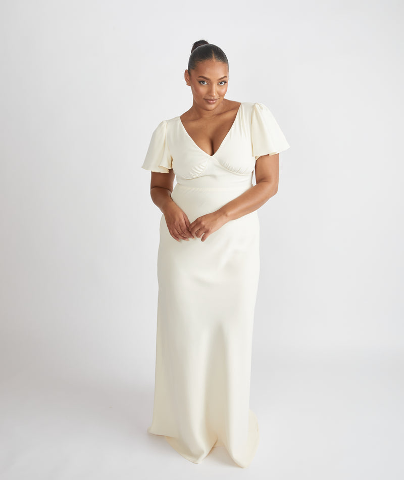 Flutter Sleeve Crepe Bridesmaid Dress