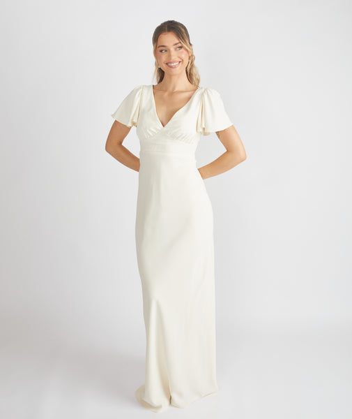 Flutter Sleeve Crepe Bridesmaid Dress
