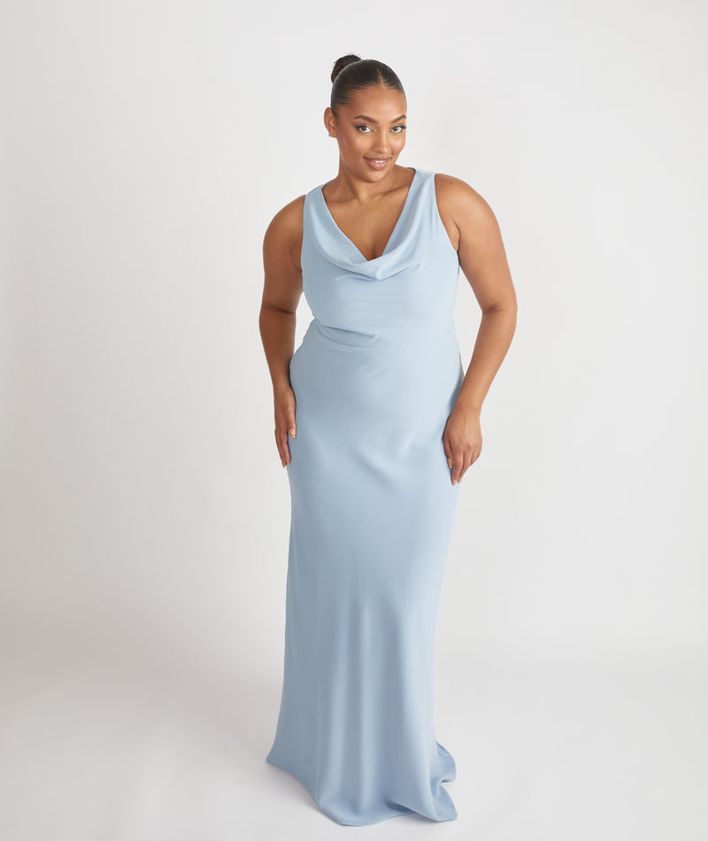 Cowl Front Crepe Bridesmaid Dress - Pale Blue- Size US 16 Cowl Front Crepe Bridesmaid Dress - Pale Blue- Size US 16