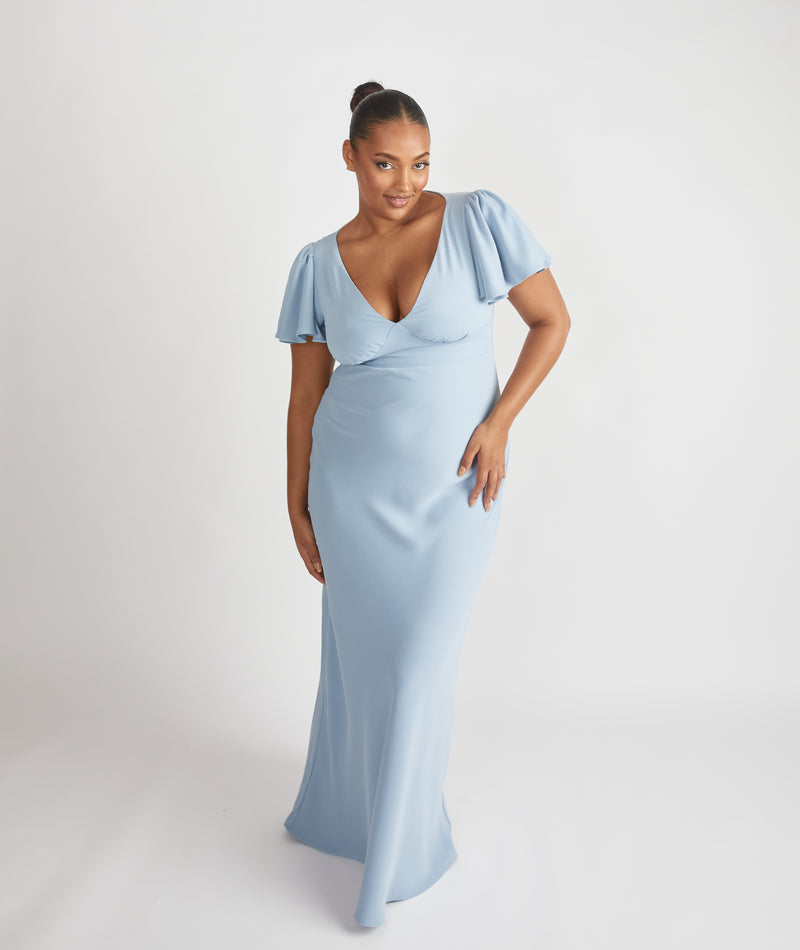 Flutter Sleeve Crepe Bridesmaid Dress - Pale Blue Six Stories Flutter Sleeve Crepe Bridesmaid Dress - Pale Blue Six Stories
