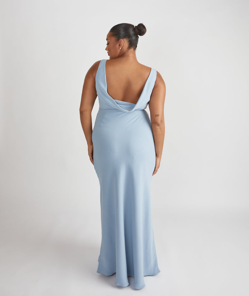 Cowl Back Crepe Bridesmaid Dress - Pale Blue- Size US 6 Cowl Back Crepe Bridesmaid Dress - Pale Blue- Size US 6