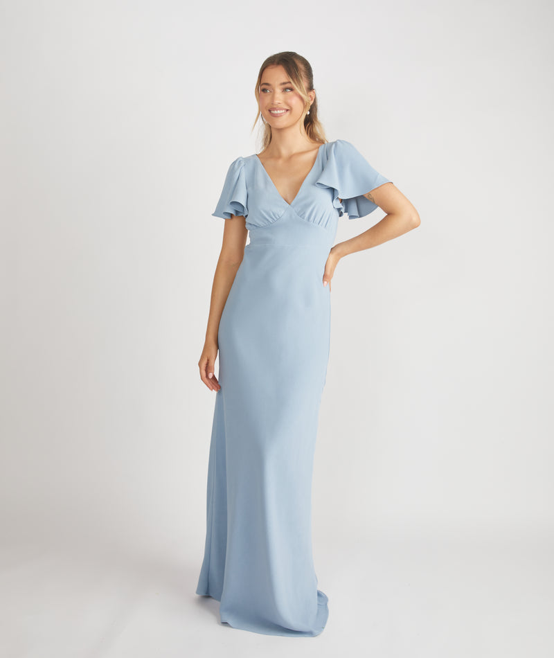 Flutter Sleeve Crepe Bridesmaid Dress