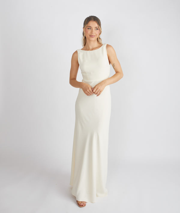 Flutter Sleeve Crepe Bridesmaid Dress - Almond- Size US 10 Flutter Sleeve Crepe Bridesmaid Dress - Almond- Size US 10