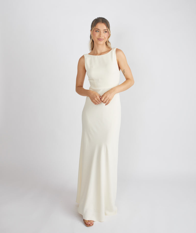 Cowl Back Crepe Bridesmaid Dress - Almond- Size US 4 Cowl Back Crepe Bridesmaid Dress - Almond- Size US 4