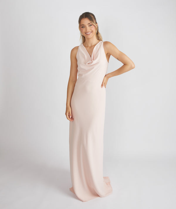 Cowl Back Crepe Bridesmaid Dress - Blush