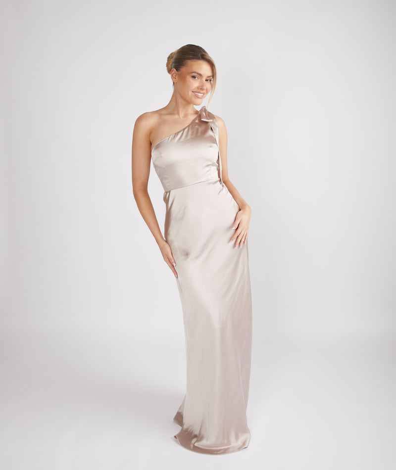 Six Stories Women's Bow One Shoulder Satin Bridesmaid Dress - Oyster Six Stories Women's Bow One Shoulder Satin Bridesmaid Dress - Oyster