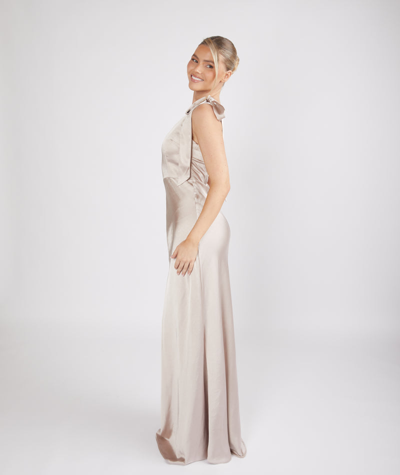 Six Stories Women's Bow One Shoulder Satin Bridesmaid Dress - Oyster Six Stories Women's Bow One Shoulder Satin Bridesmaid Dress - Oyster
