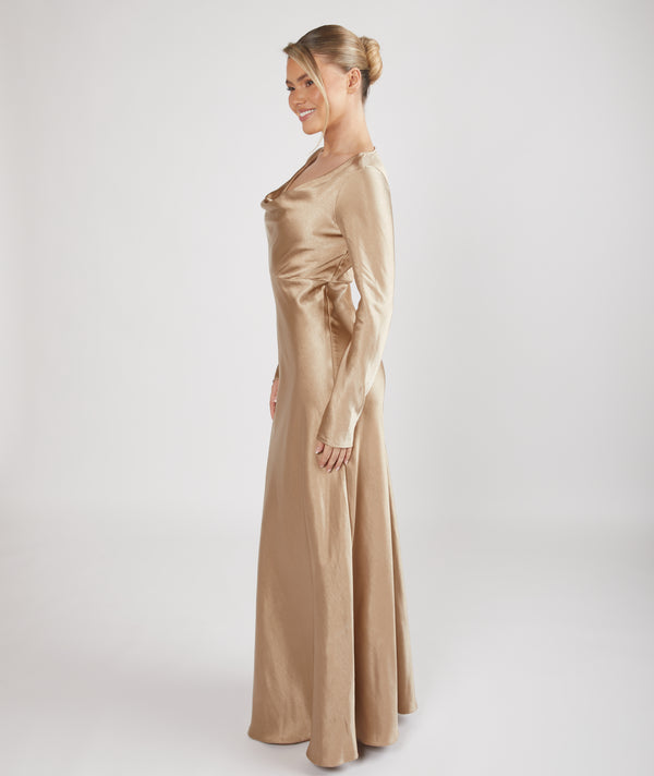 Six Stories Bow One-Shoulder Maxi Dress - Champagne Six Stories Bow One-Shoulder Maxi Dress - Champagne