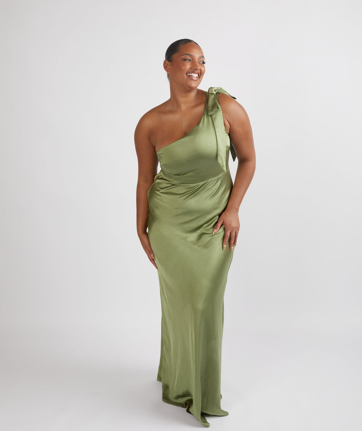 Halter Neck Satin Bridesmaid Dress - Moss Green | Occasion Dress  Six  Stories