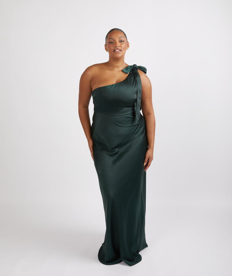 Six Stories Bow One-Shoulder Maxi Dress - Emerald Six Stories Bow One-Shoulder Maxi Dress - Emerald