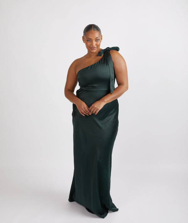 emerald satin bridesmaid dresses Dark Green Wrap Satin Dress With Flutter Sleeves Dsir Couture