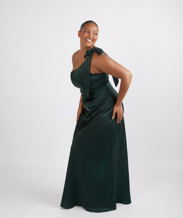Cowl Front Long Sleeve Satin Bridesmaid Dress - Emerald | Six Stories Cowl Front Long Sleeve Satin Bridesmaid Dress - Emerald | Six Stories