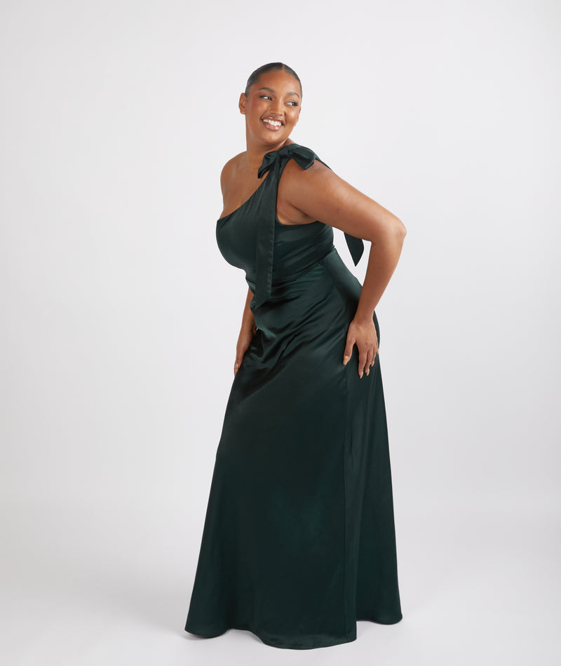 Six Stories Bow One-Shoulder Maxi Dress - Emerald Six Stories Bow One-Shoulder Maxi Dress - Emerald
