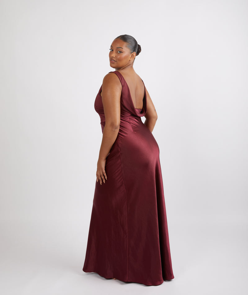 Cowl Back Satin Bridesmaid Dress