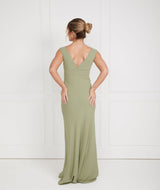 V Neck Crepe Bridesmaid Dress - Sage