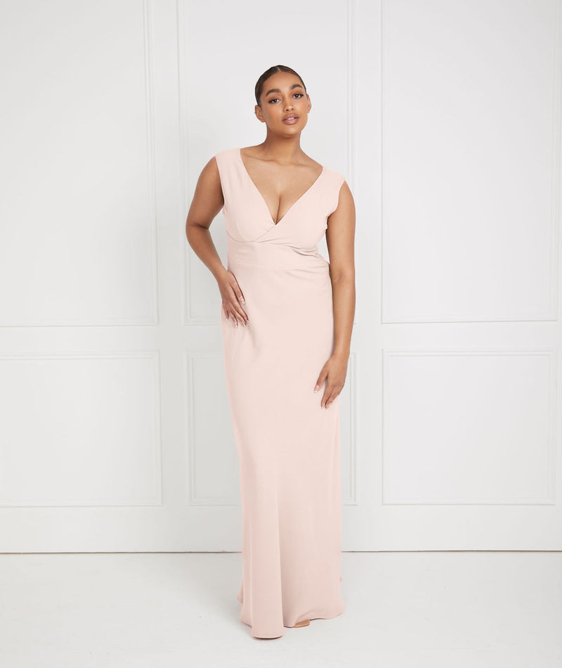 V Neck Plunge Crepe Bridesmaid Dress - Blush | Six Stories V Neck Plunge Crepe Bridesmaid Dress - Blush | Six Stories