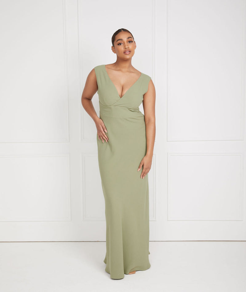 V Neck Plunge Crepe Bridesmaid Dress - Sage | Six Stories V Neck Plunge Crepe Bridesmaid Dress - Sage | Six Stories
