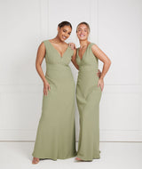 V Neck Crepe Bridesmaid Dress - Sage