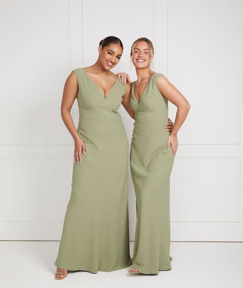 V Neck Plunge Crepe Bridesmaid Dress - Sage | Six Stories V Neck Plunge Crepe Bridesmaid Dress - Sage | Six Stories