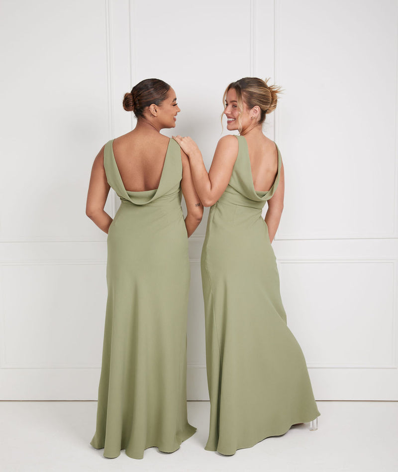 crepe olive bridesmaid dresses Pretty Lavish Bridesmaid crepe one shoulder bow maxi dress in olive
