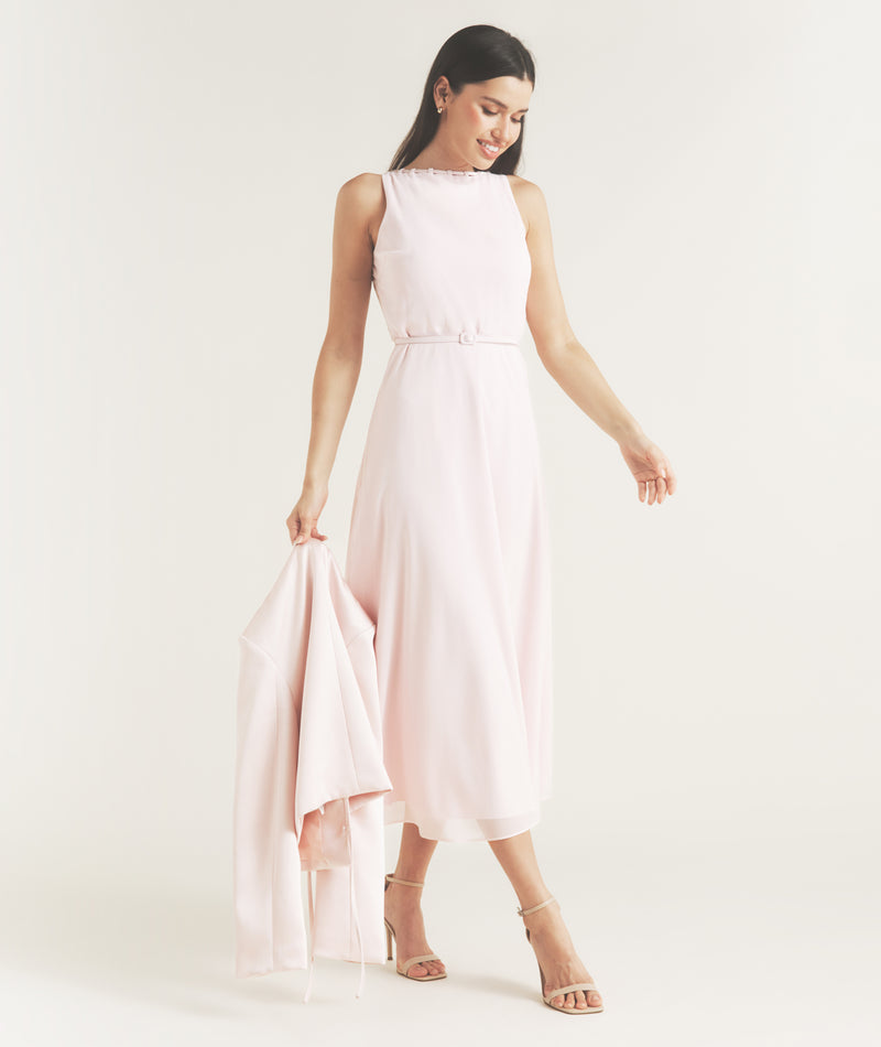 Tailored Trim Detail Midi Dress - Pale Pink- Size US 10 Tailored Trim Detail Midi Dress - Pale Pink- Size US 10