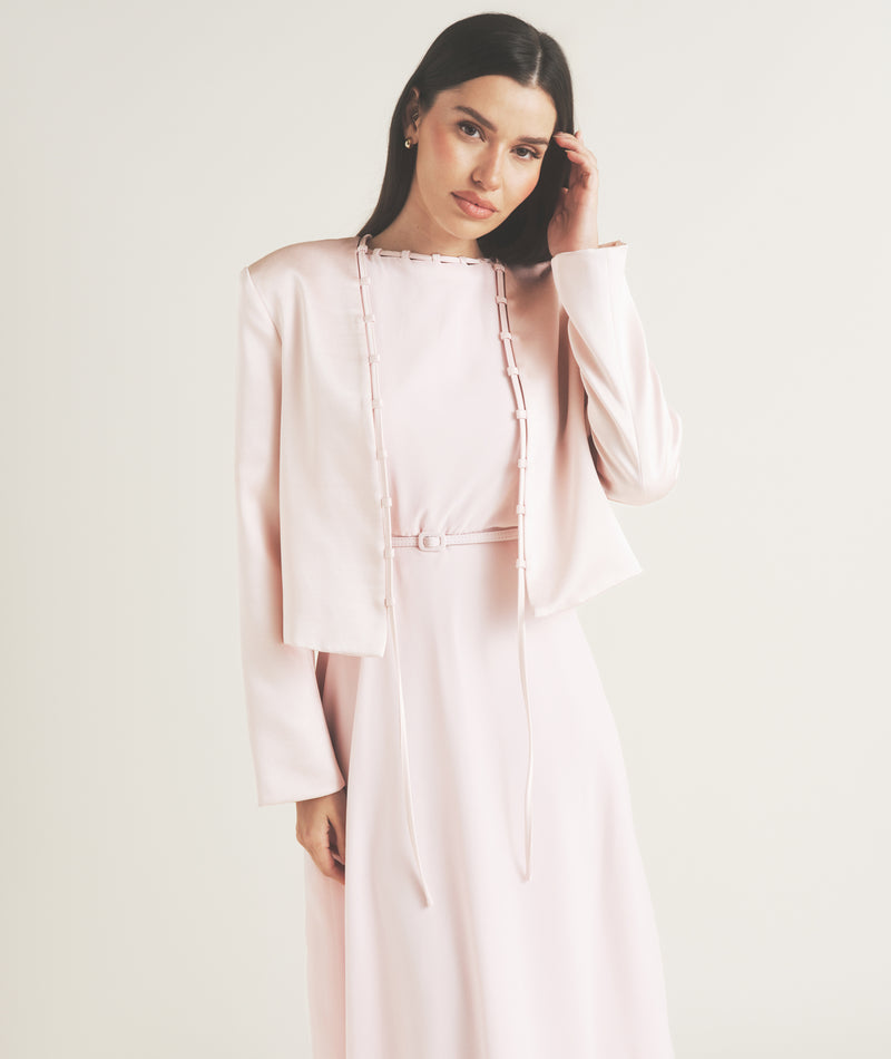 Tailored Trim Detail Satin Jacket - Pale Pink