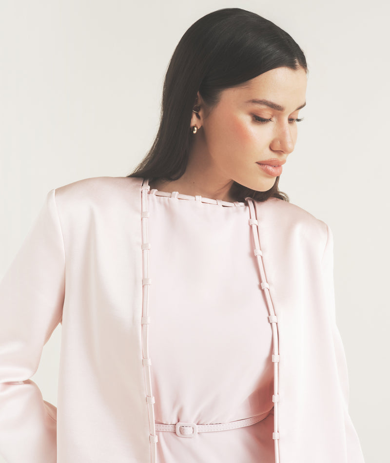 Tailored Trim Detail Satin Jacket - Pale Pink