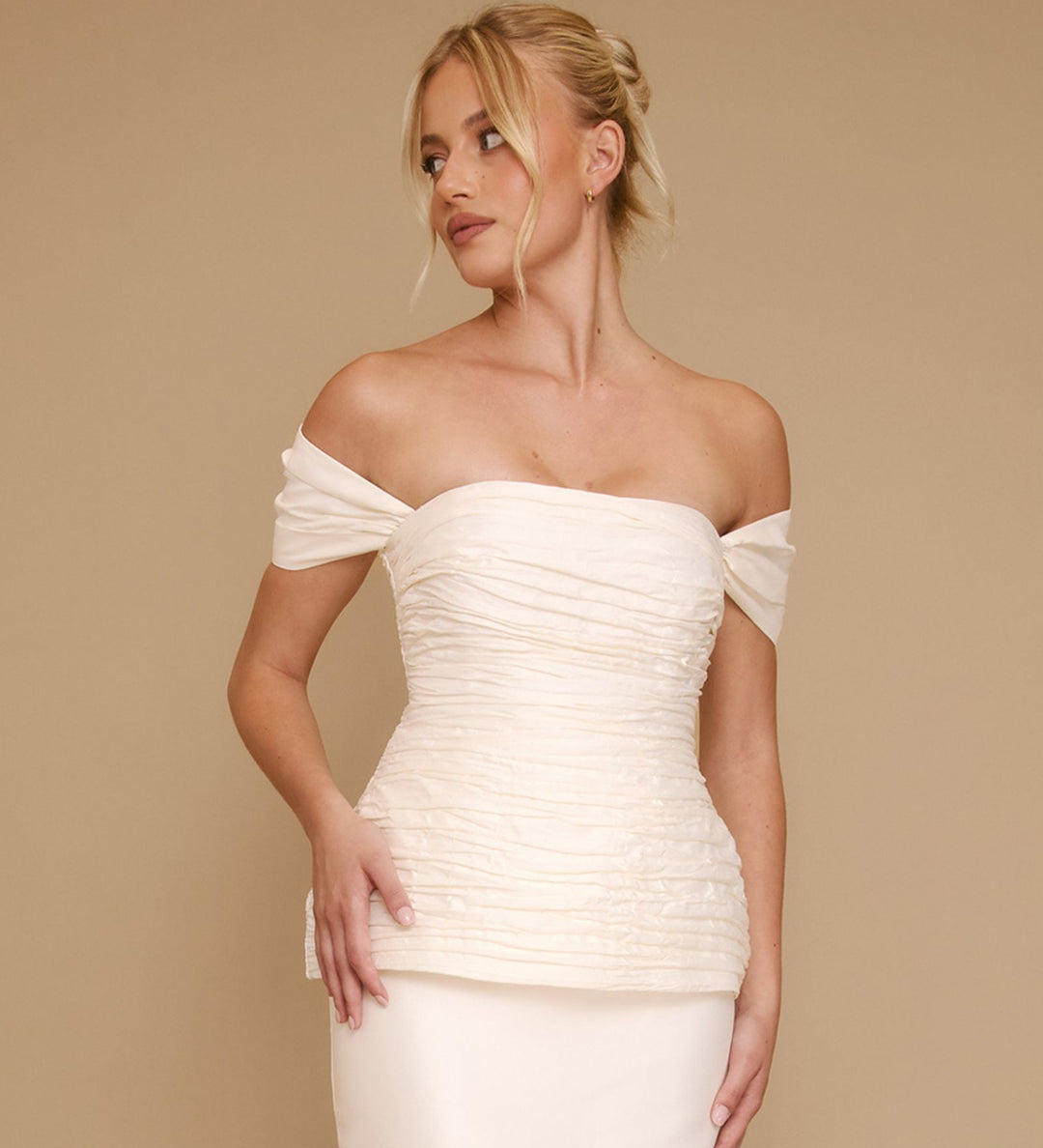 bardot peplum midi dress Gathered Bardot Peplum Midi Dress