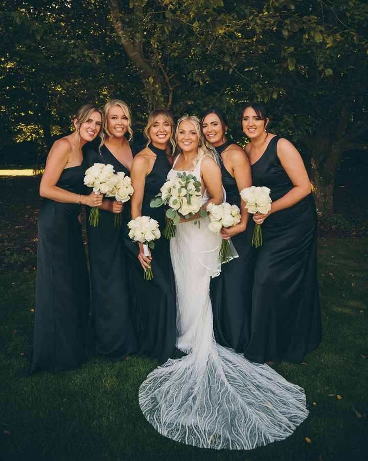 Black Sexy Halter Ruffles Satin Long Bridesmaid Dresses